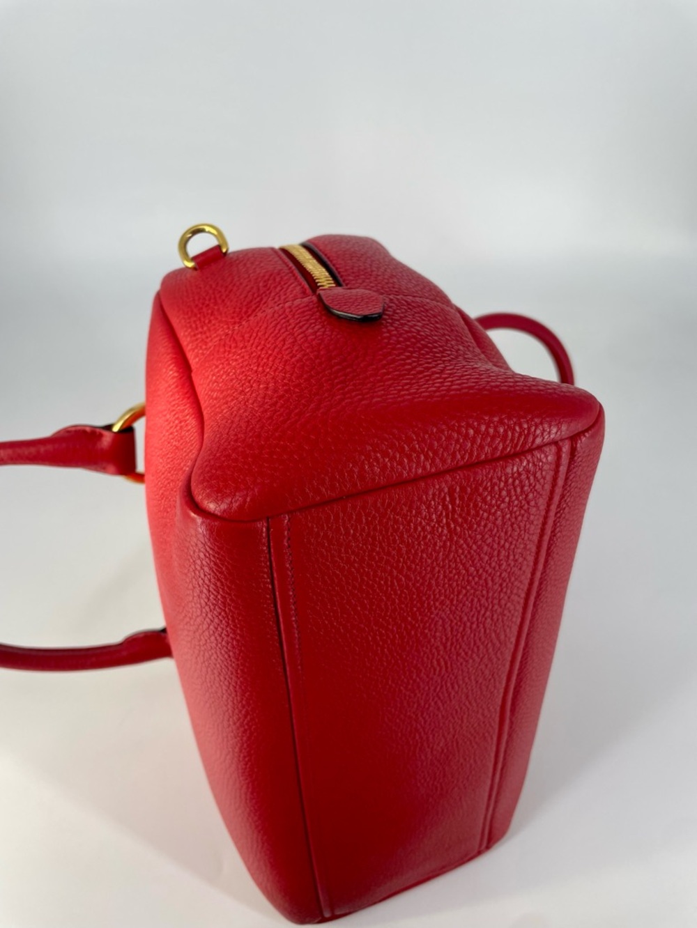 Prada Vitello Phenix Rosso Red Pebbled Leather Satchel with Guitar Striped Strap - Picture 7 of 11